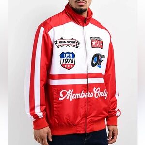 NEW Members Only Sport Mens Red White Racing Graphic Track Jacket Size S